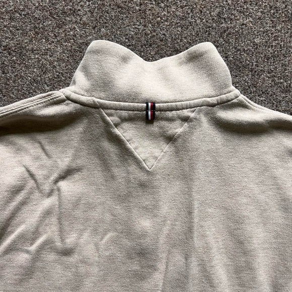 Tommy Hilfiger 1/4 Zip Mock Neck Jumper Sweater Heathered Cream Mens Size Large - Picture 6 of 8